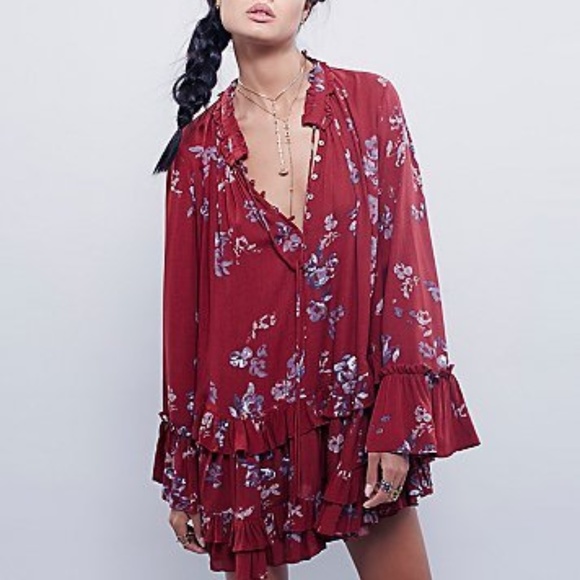 Free People Tops - FREE PEOPLE Red Clover Field Ruffled Tunic Dress